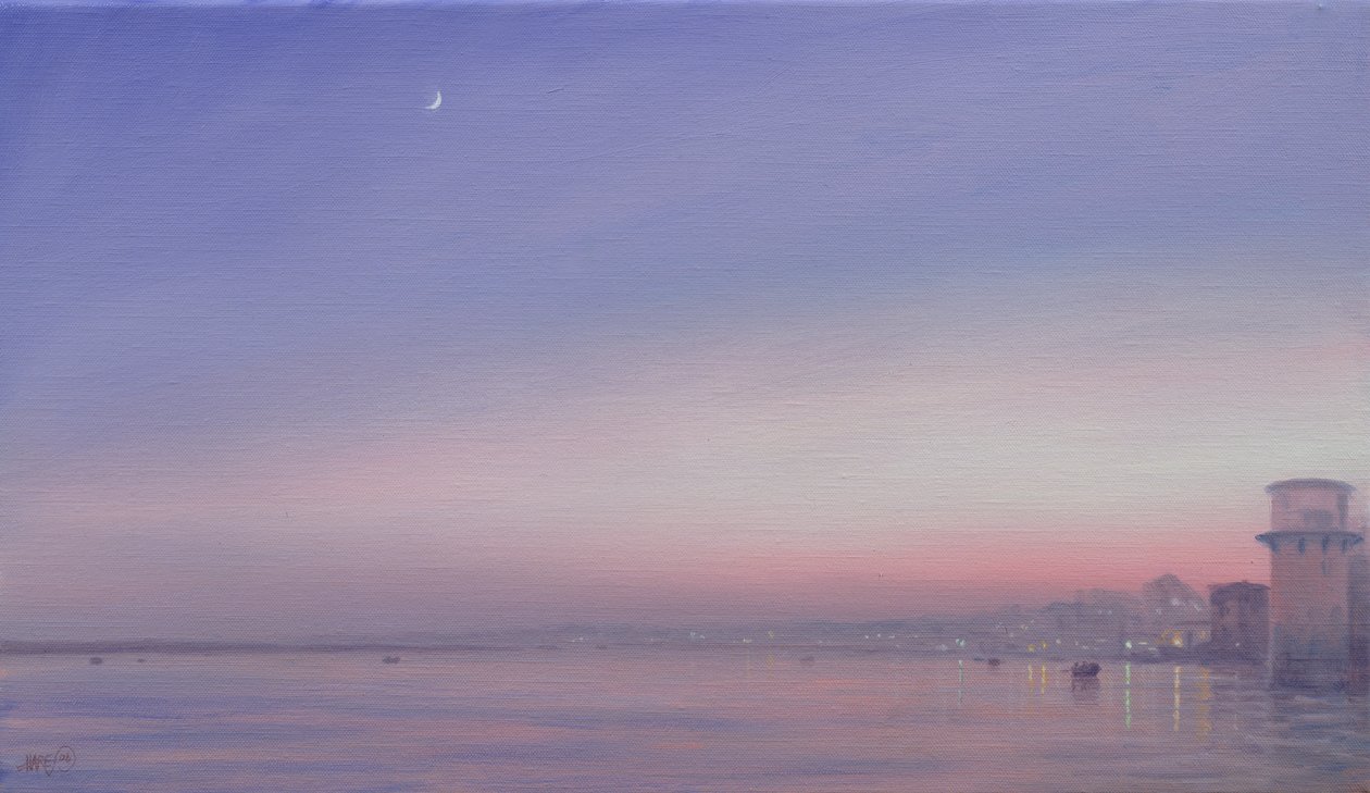 Mond über Varanasi von Derek Hare