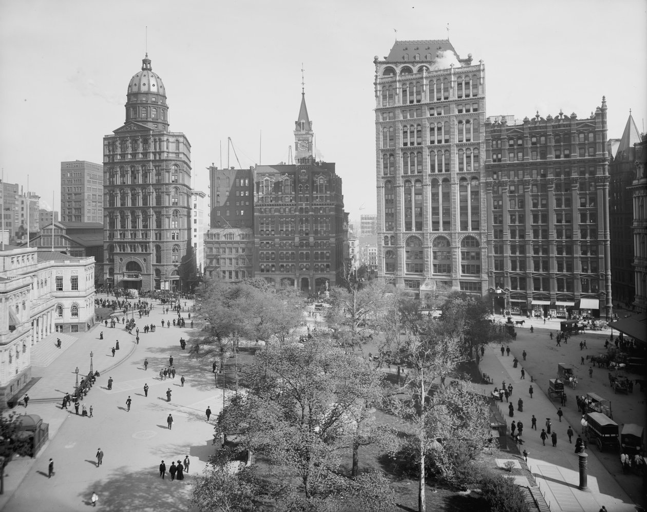 Zeitungsreihe, Park Row, New York City, ca. 1890-1910 von Detroit Publishing Co.