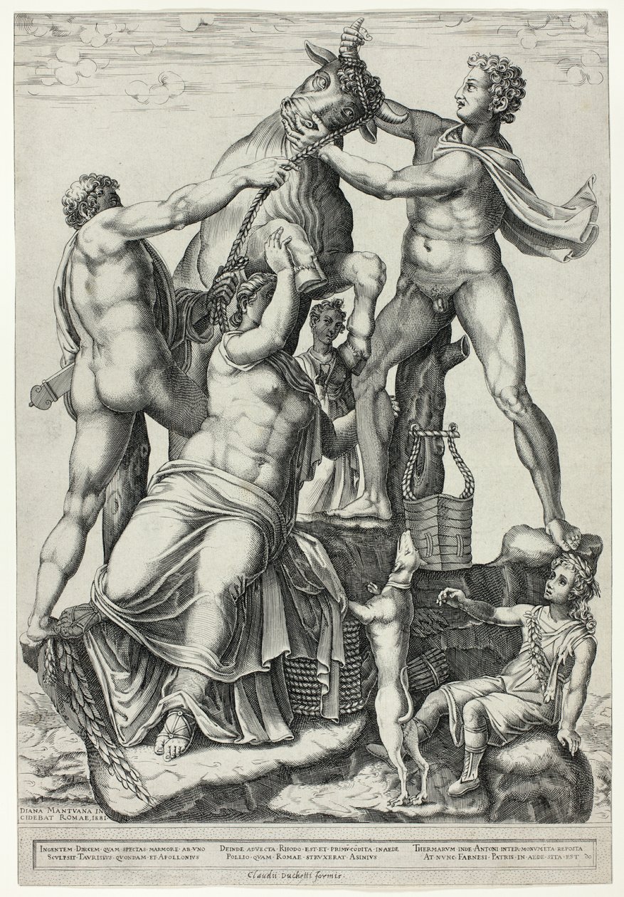 Der Farnesische Stier mit Dirke, Zethos und Amphion von Diana Scultori