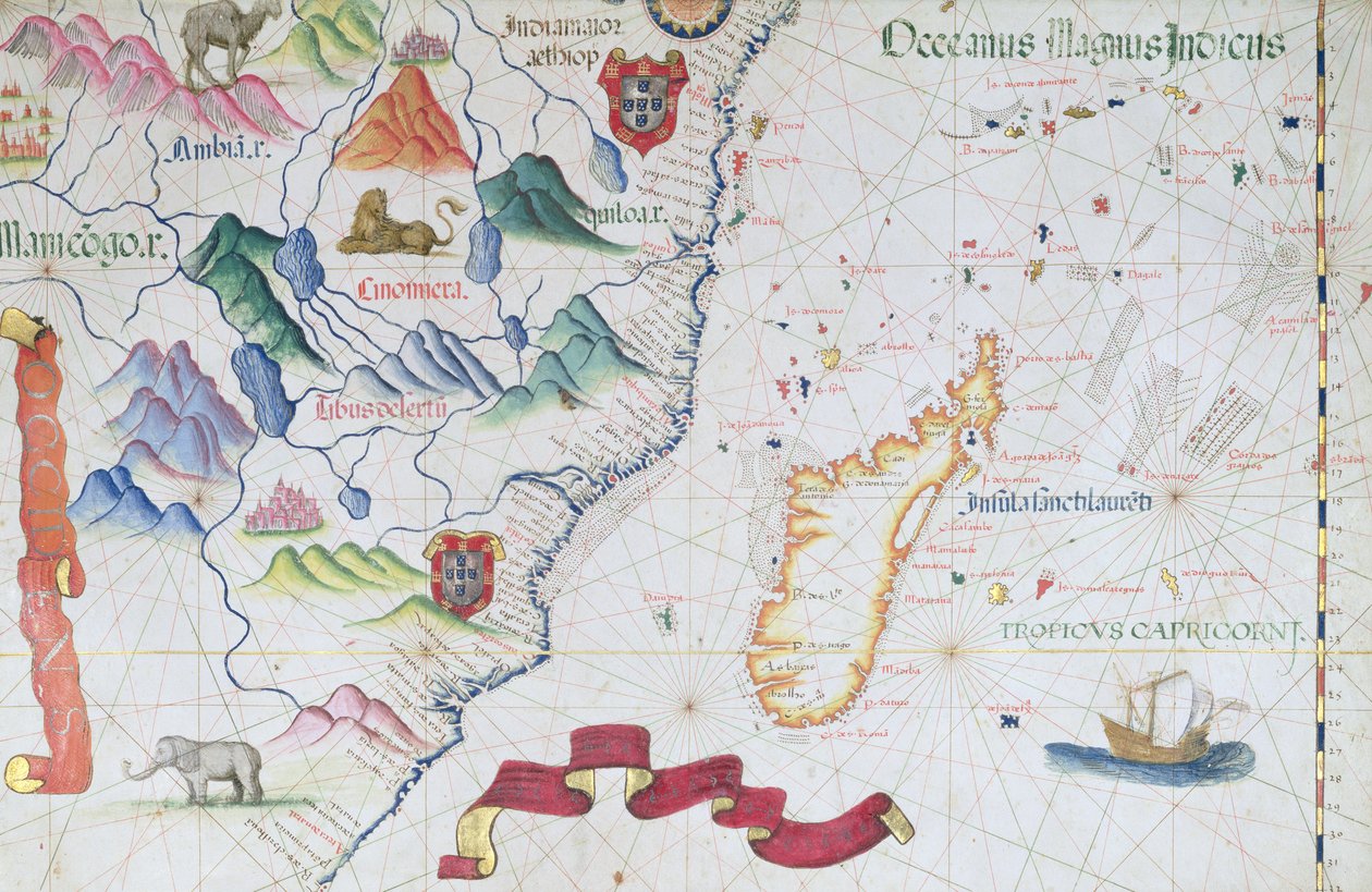 Madagaskar und Ostafrikanische Küste, Detail aus einem Weltatlas, 1565 von Diego Homem