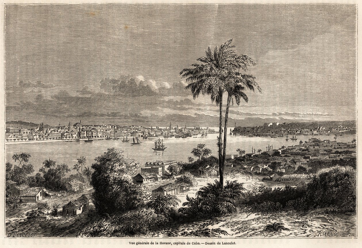 Gesamtansicht von Havanna, Hauptstadt von Kuba, Zeichnung von Lancelot zur Illustration der Reise zur Insel Kuba im Jahr 1859 von Richard Dana (1815-1882). Gravur in „Le tour du monde, nouveau journal des voyages“ Paris von Dieudonne Auguste Lancelot