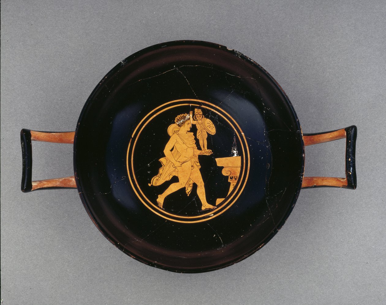 Attische rotfigurige kelchlose Tasse, die Diomedes zeigt, wie er das magische Palladium, eine Statue der Pallas Athene, stiehlt, aus Apulien, spätes 5. Jahrhundert v. Chr. von Diomed painter