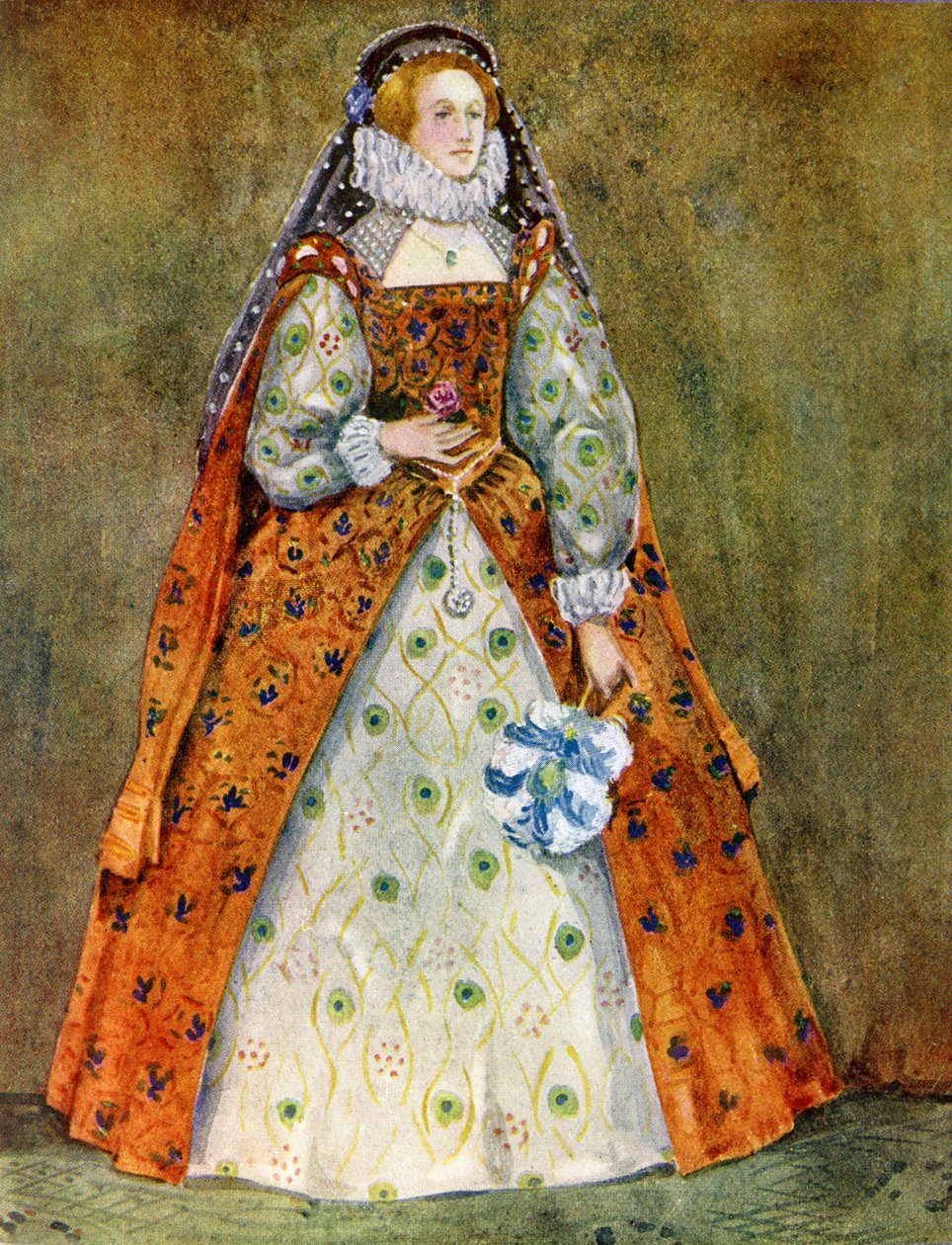 Frauenkostüm zur Zeit von Elisabeth I (1558-1603) von Dion Clayton Calthrop