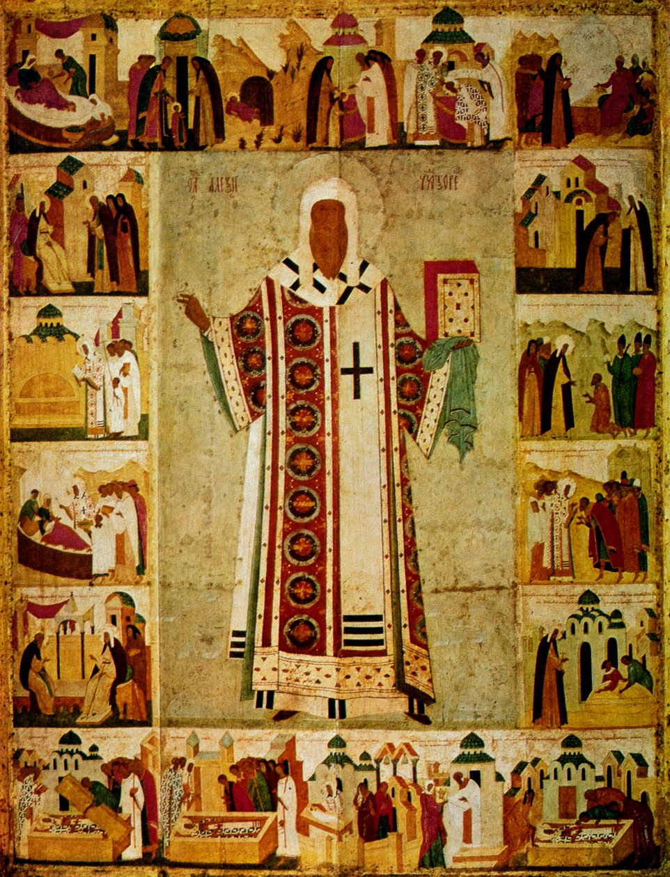 Metropolit Alexius umgeben von Szenen aus seinem Leben, russisch, 1480 von Dionisy