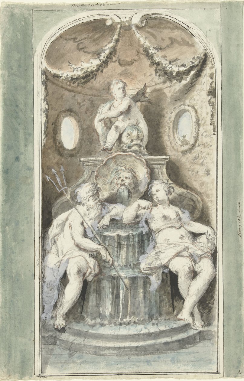 Entwurf für ein dekoratives Gemälde mit einem Brunnen von Dionys van Nijmegen