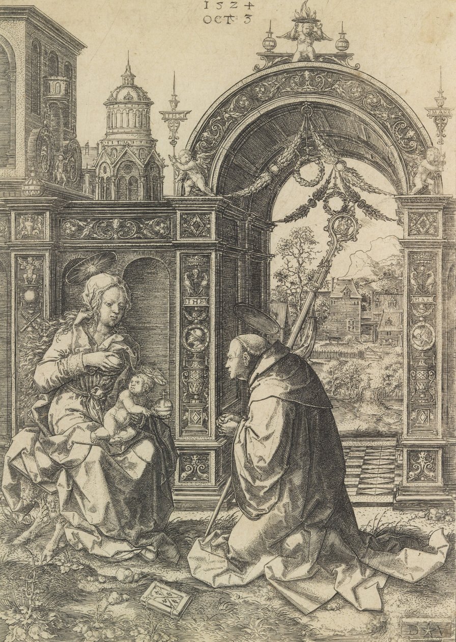 St. Bernhard, das Christkind anbetend, 5. Oktober 1524 von Dirck Vellert