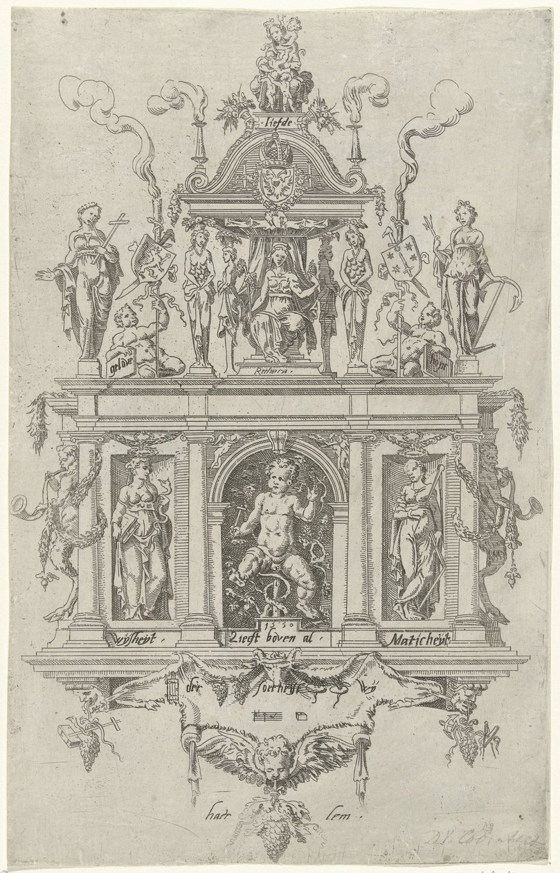 Wappen der Haarlemer Rederijkerskamer De Wijngaertrancken von Dirck Volckertsz. Coornhert (attributed to)