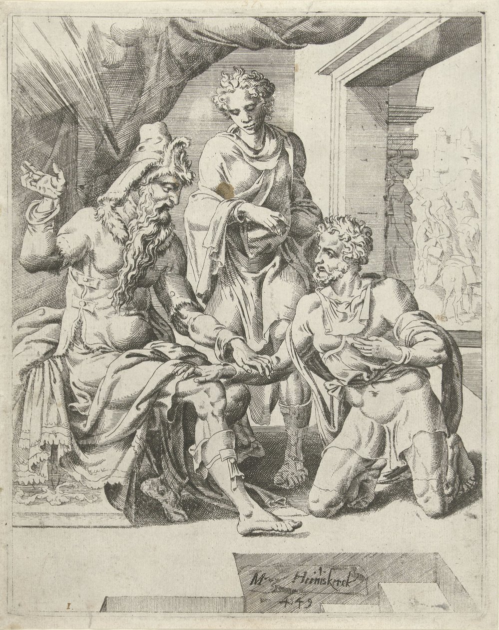 Eliëzer verspricht, eine Frau für Isaak zu finden von Dirck Volckertsz. Coornhert (attributed to)