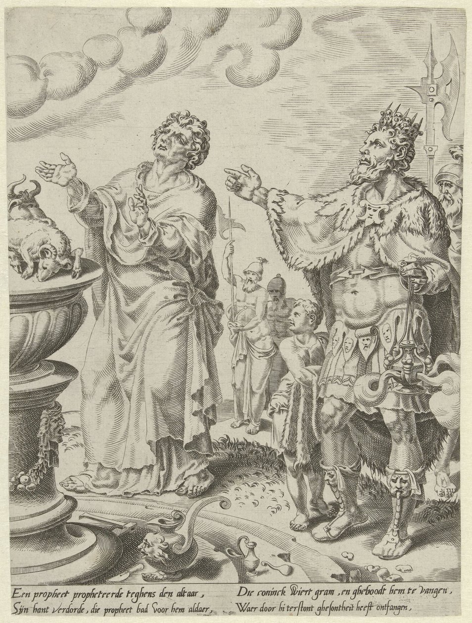König Jerobeam und der Gottesmann vor dem Altar von Dirck Volckertsz. Coornhert (attributed to)