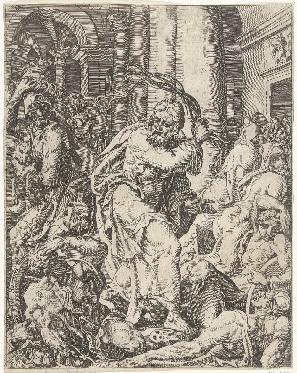 Vertreibung der Geldwechsler aus dem Tempel von Dirck Volckertsz. Coornhert (attributed to)