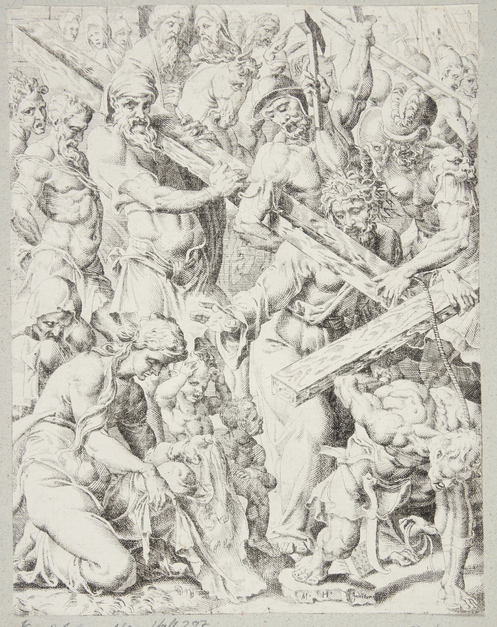 Christus trägt das Kreuz und das Wunder des Veronikatuchs von Dirck Volckertsz. Coornhert
