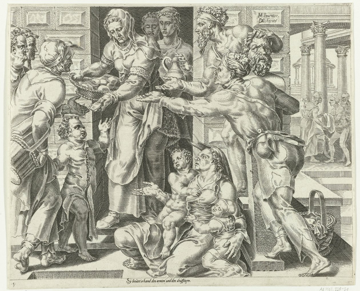 Die tugendhafte Frau übt Nächstenliebe (Lob auf die tugendhafte Hausfrau) von Dirck Volckertsz. Coornhert