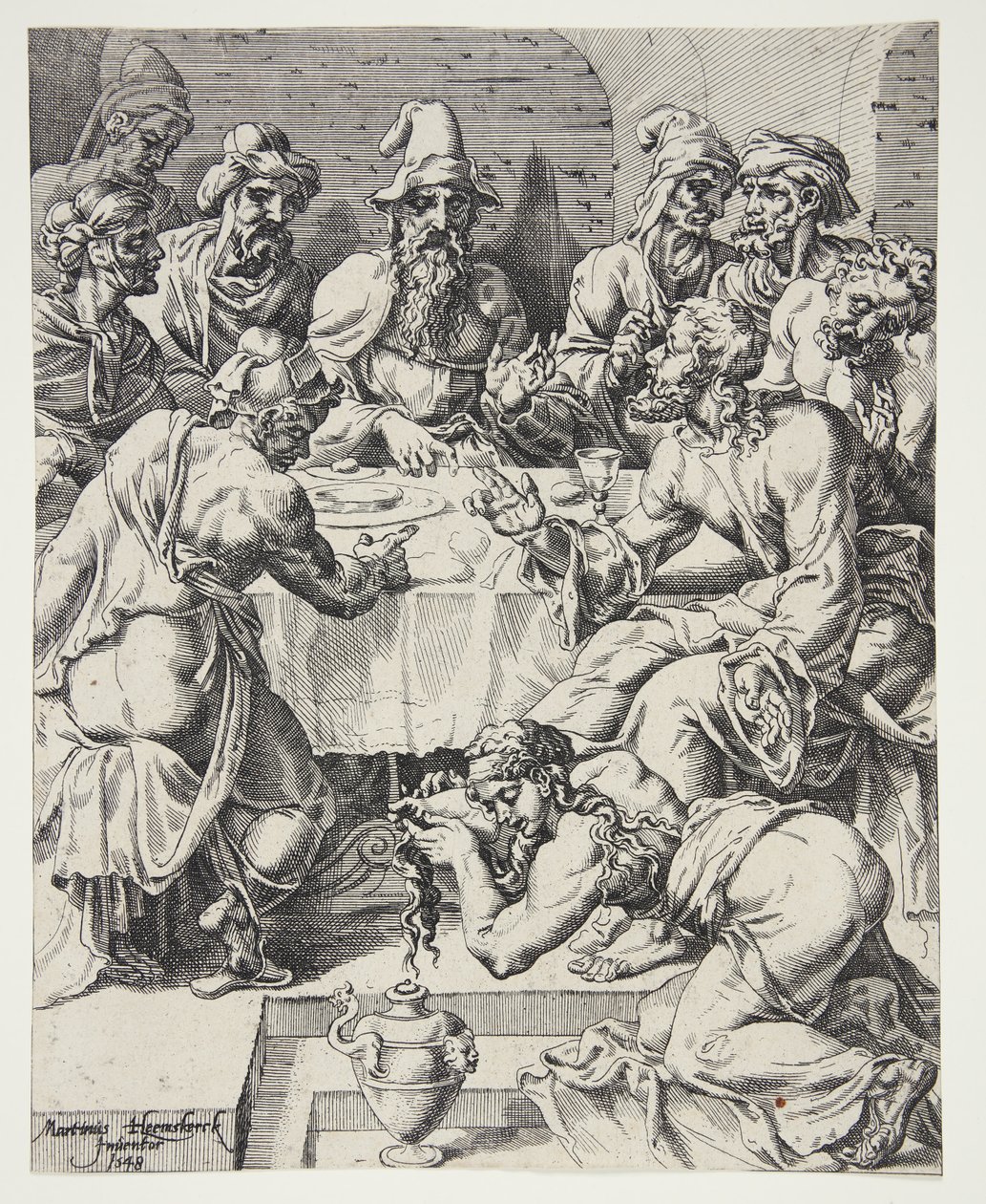 Maria Magdalena wischt Christus die Füße im Haus des Simon, des Pharisäers von Dirck Volckertsz. Coornhert