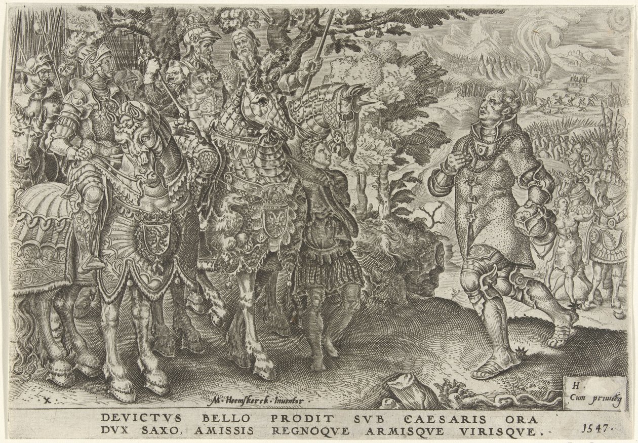 Übergabe des Herzogs von Sachsen auf dem Schlachtfeld von Mühlberg, 1547 von Dirck Volckertsz. Coornhert