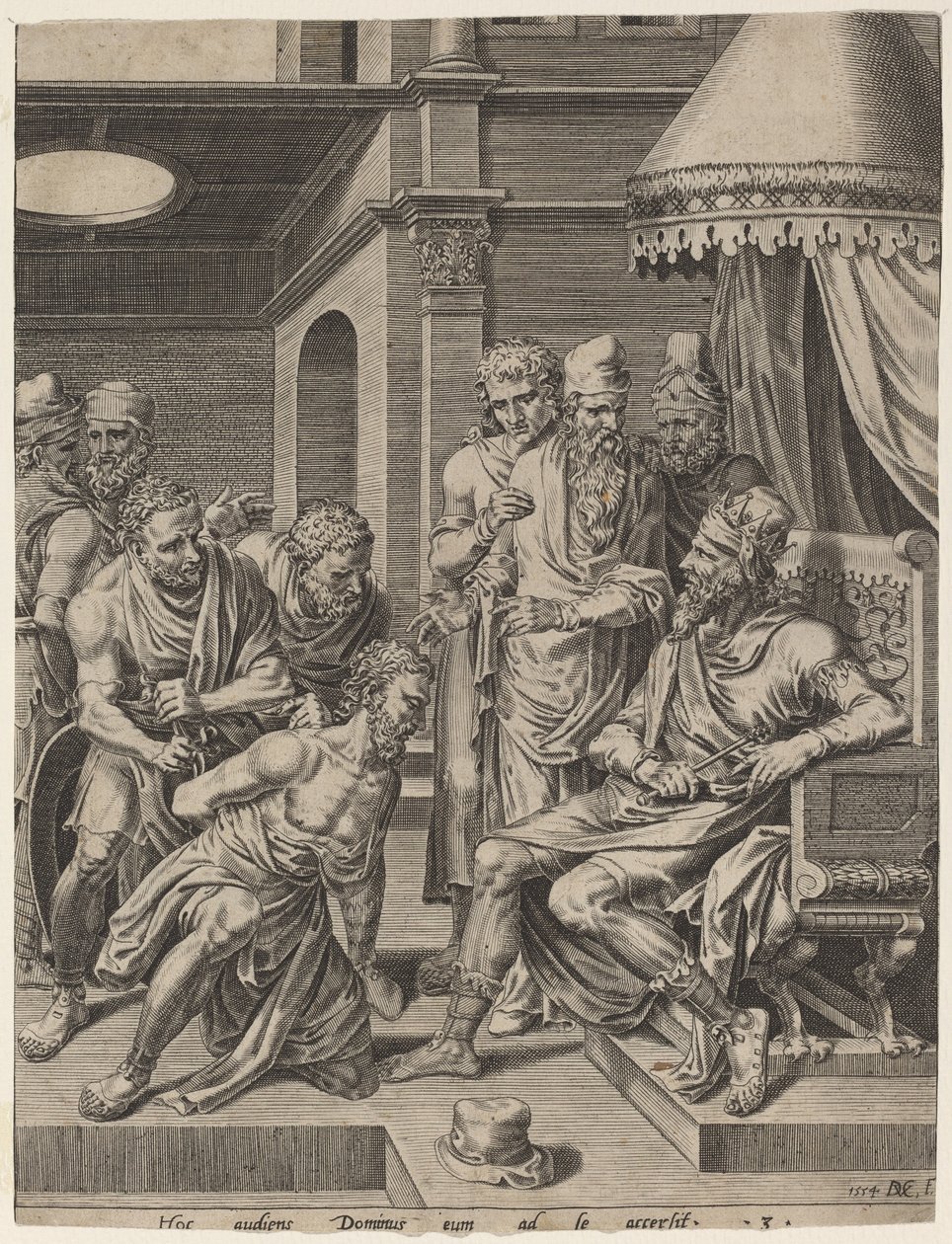Der unbarmherzige Diener vor den König gebracht von Dirck Volckertz Coornhert, after Maerten van Heemskerck