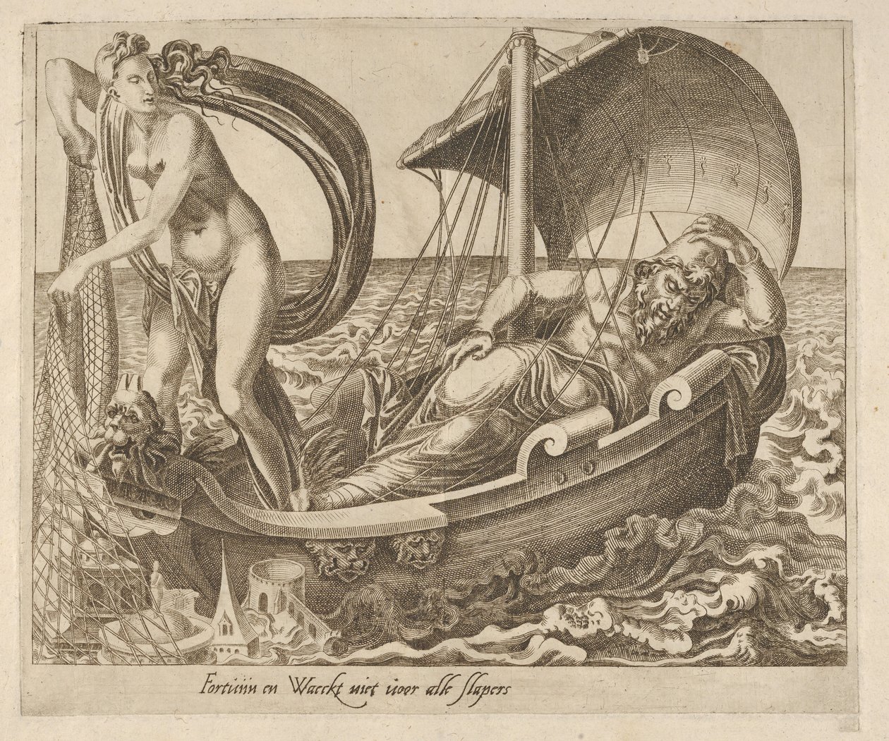 Das Glück wacht nicht über alle Schläfer aus Sechs Sprüchen über das Glück, ca. 1560 von Dirck Volkertsen Coornhert