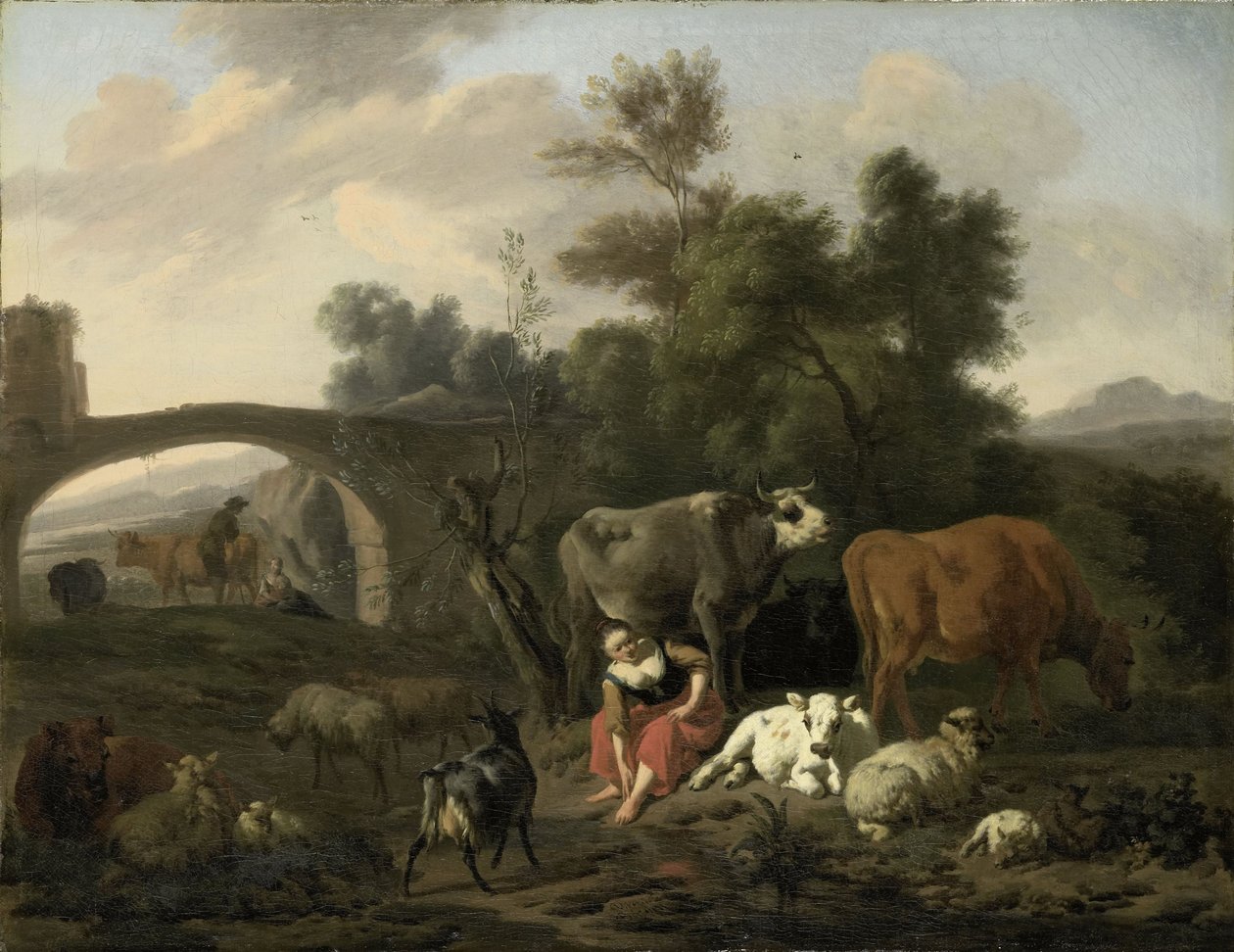 Landschaft mit Hirten und Vieh von Dirck van Bergen