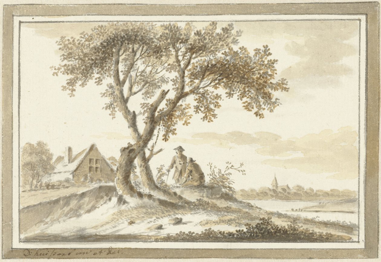 Landschaft mit zwei Männern unter einem Baum von Dirk Kuipers