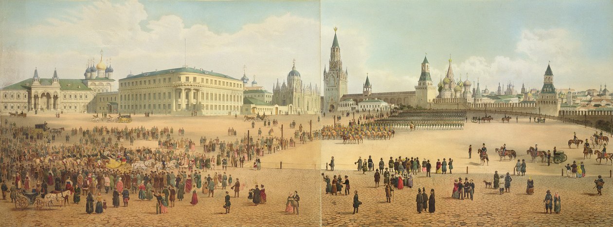 Der Nikolaievsky-Palast und die St. Basilius-Kathedrale vom Kreml aus gesehen, aus einem Panorama von Moskau, graviert von Philippe Benoist (1813-ca.1905) und Aubrun, veröffentlicht von Lemercier, um 1840 von Dmitri Indieitzeff