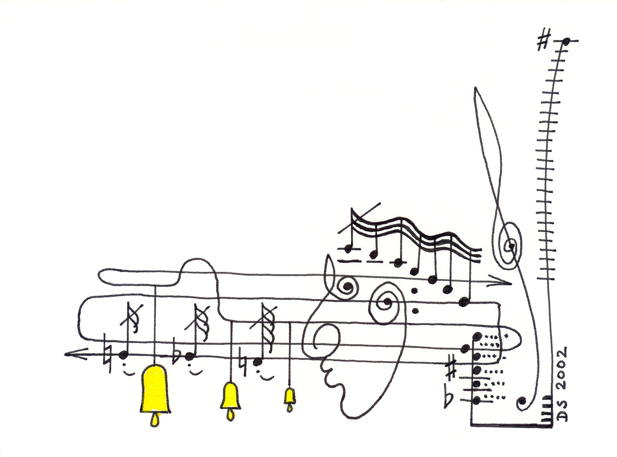 Elegie - Zeichnung einer musikalischen Partitur mit Gesicht von Dmitri Smirnov