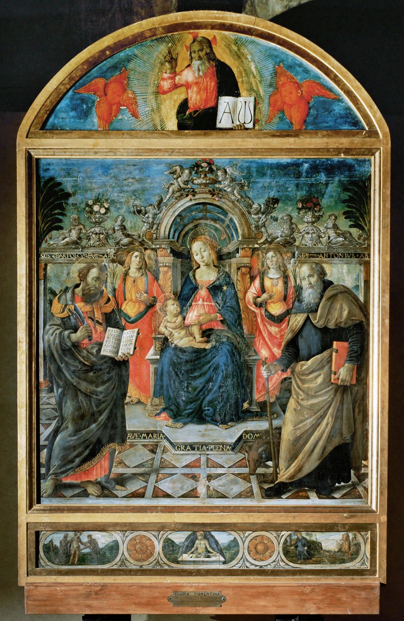 Thronende Madonna, das Jesuskind, zwei Engel und die Heiligen Bartholomäus und Antonius Abbas ... von Domenico (1449-94) Ghirlandaio