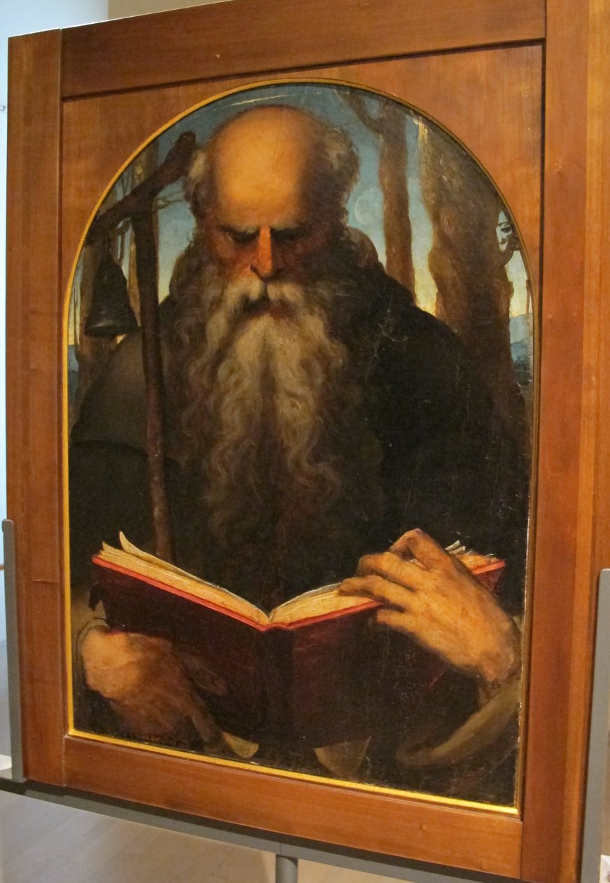 Baccafumi, Totenbahre der Gesellschaft von St. Antonius Abt, 1538-40, Antonius Abt lesend von Domenico Beccafumi