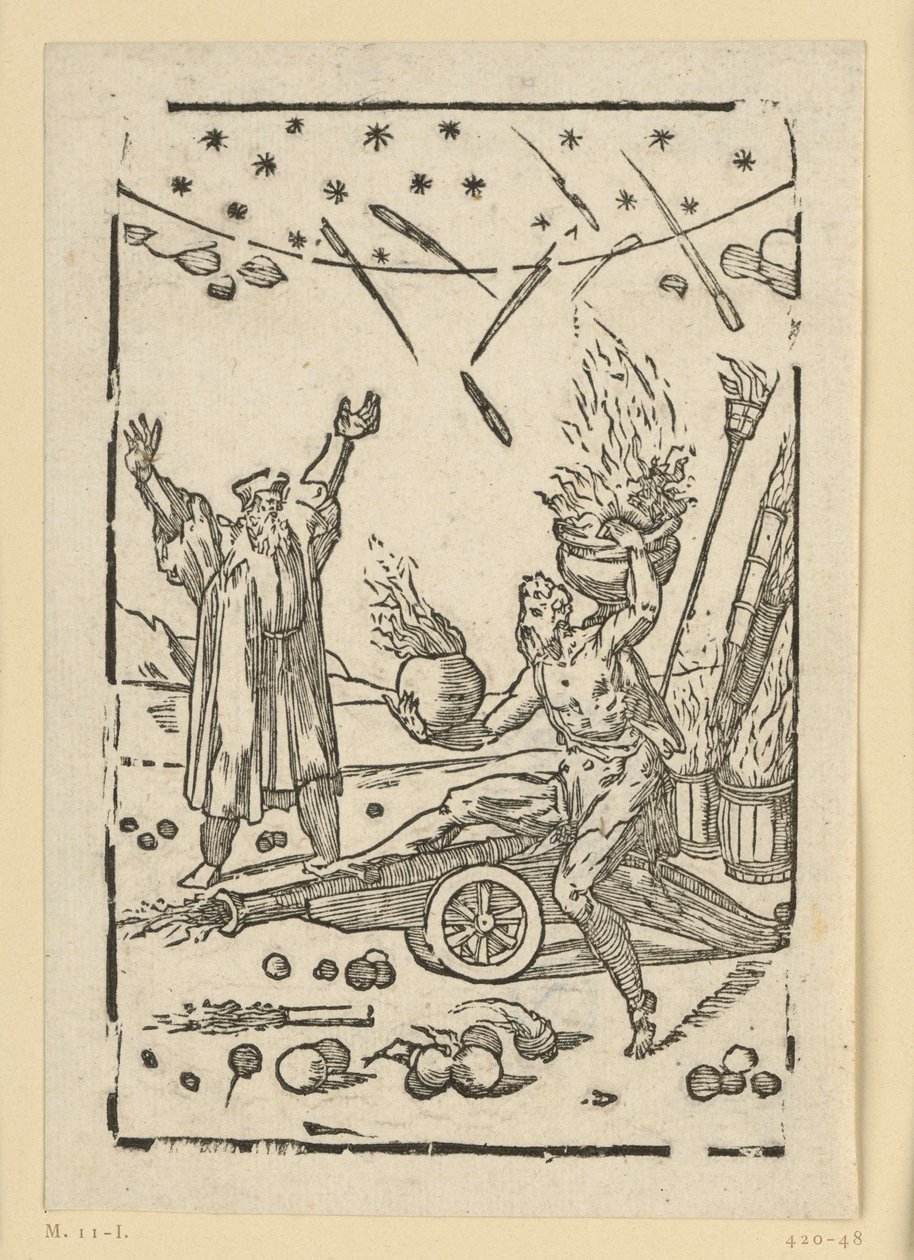 Das fertige Geschütz als Ergebnis des Gusses; zugleich eine Darstellung der Pulverwirkung. Aus der Folge "De re metallica". von Domenico Beccafumi