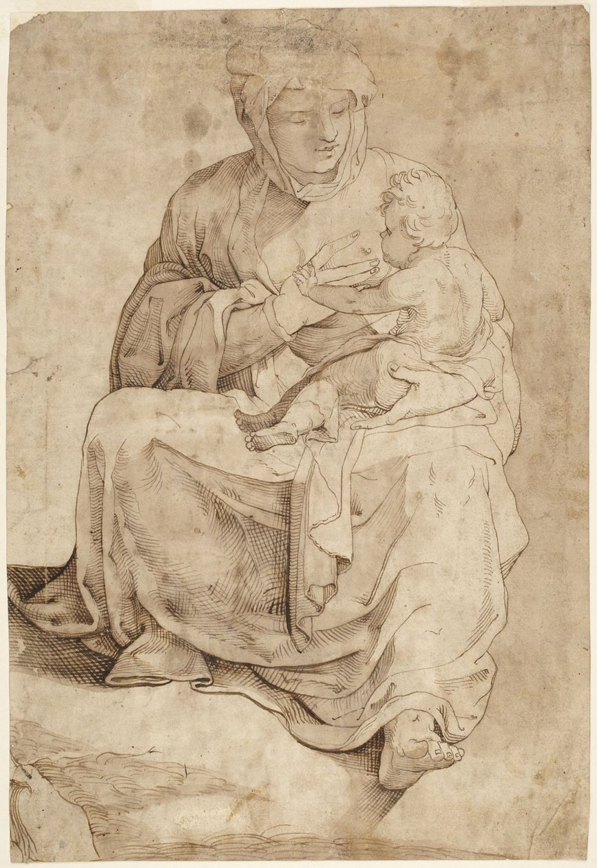 Sitzende Madonna, die das Kind stillt, von einer eingelegten Bodenplatte im Siena-Duomo von Domenico Beccafumi