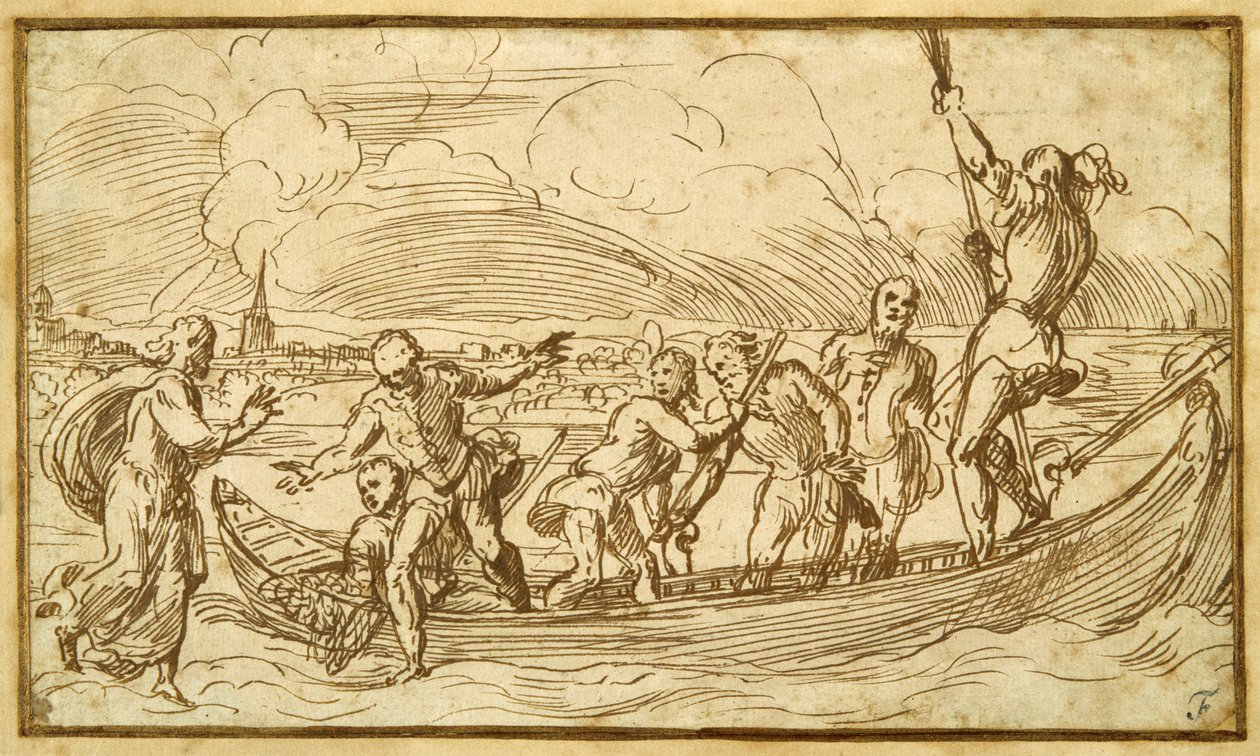Christus und St. Peter gehen auf dem Wasser von Domenico Campagnola