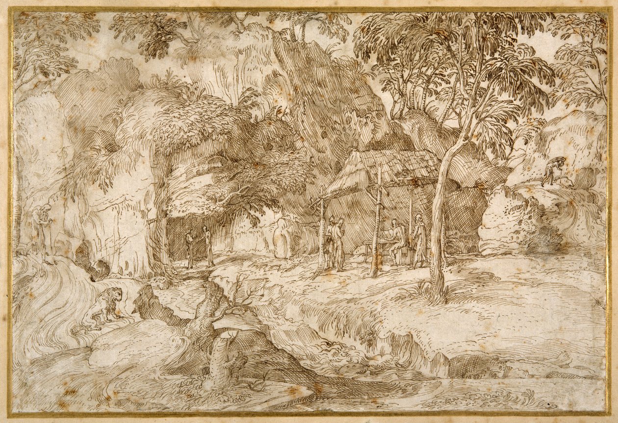 Pilger besuchen St. Hieronymus in der Wildnis von Domenico Campagnola