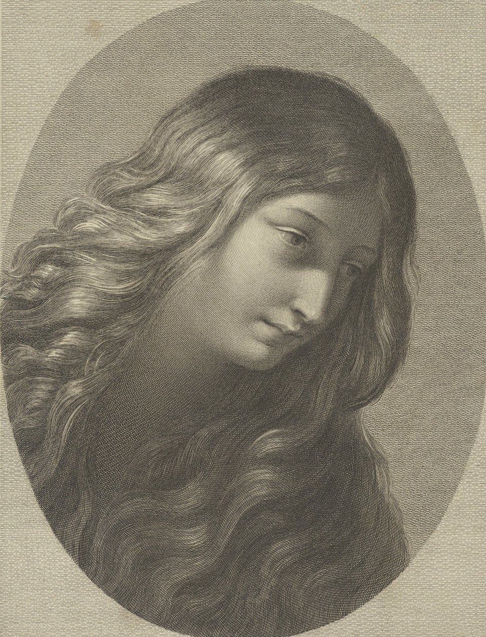 Der Kopf der Maria Magdalena, der nach rechts unten schaut, in einem ovalen Rahmen, nach Ren..., ca. 1745-1803 von Domenico Cunego