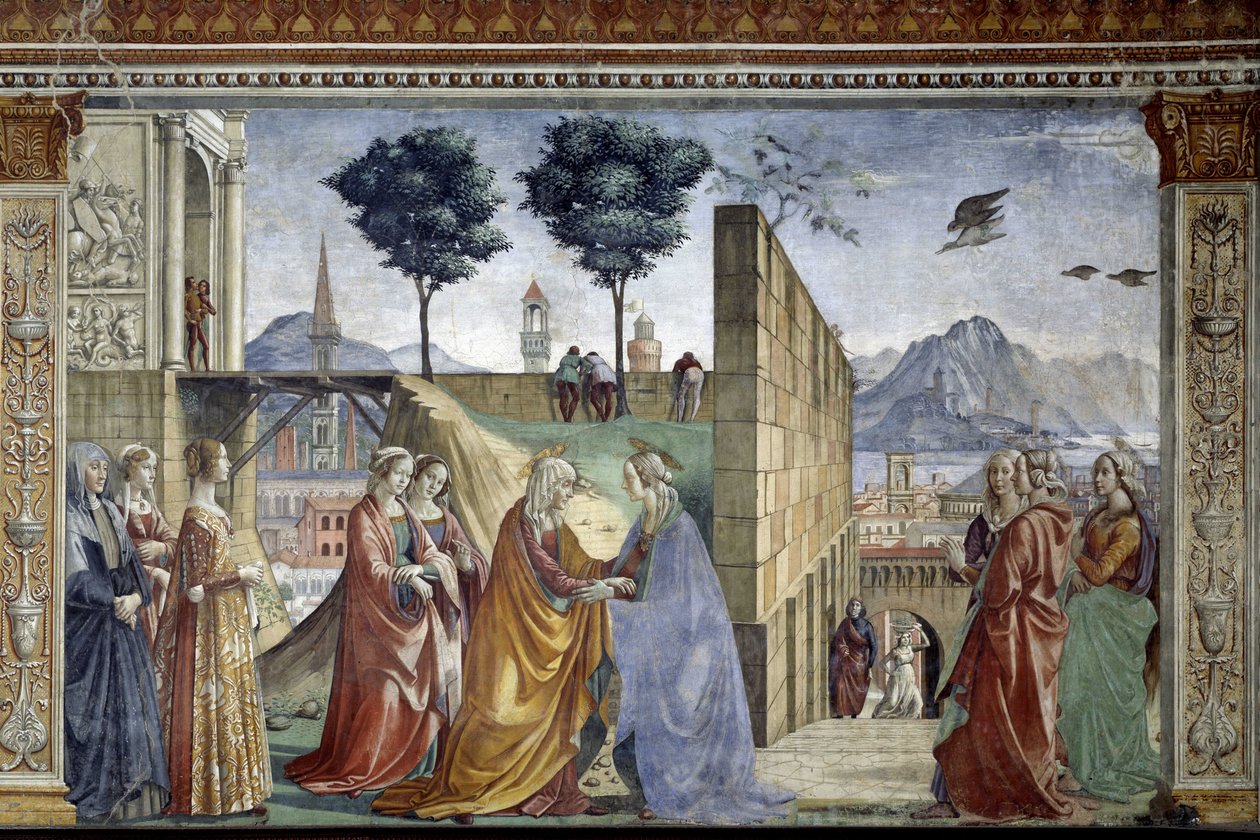Die Geschichte von Johannes dem Täufer: Die Heimsuchung. Fresko von Domenico Ghirlandaio (1449-1494) von Domenico Ghirlandaio