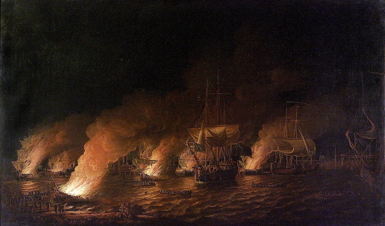 Krieg der Sieben Jahre (1756-1763): Französische Kriegsschiffe greifen die britische Flotte vor Quebec City (Kanada) in der Nacht vom 28. Juni 1759 an von Dominic Serres