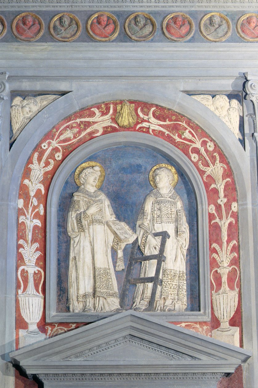 Heiliger Laurentius und Heiliger Stephanus, Flachreliefskulptur über der Nordtür, ca. 1440 von Donatello