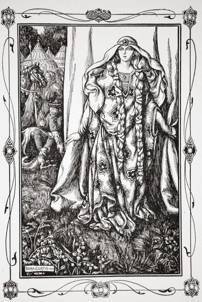 An der Tür einer... stand eine Dame, 1905 von Dora Curtis