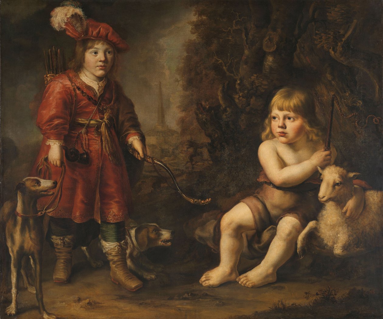 Porträts von zwei Jungen in einer Landschaft von Douwe Juwes de Dowe