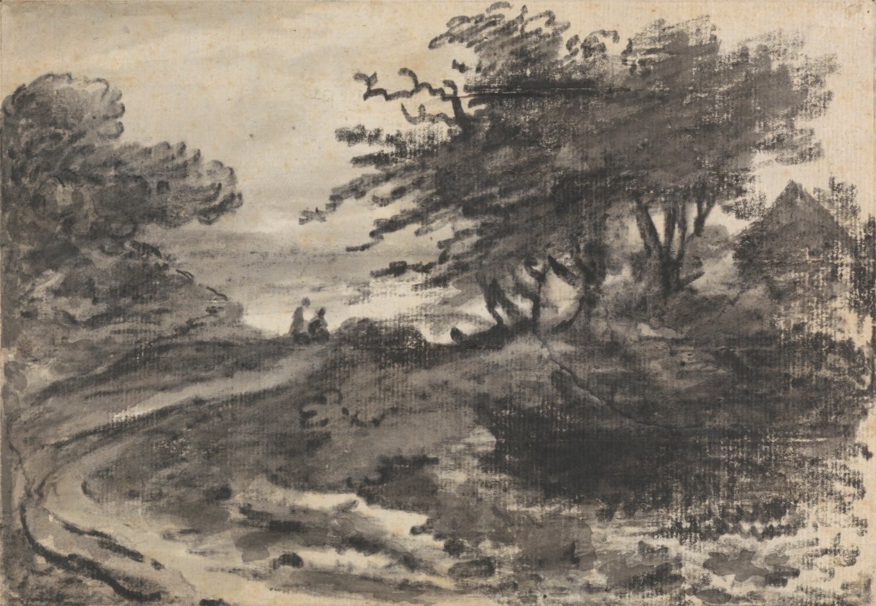 Landschaft mit Bäumen und zwei Figuren von Dr. Thomas Monro