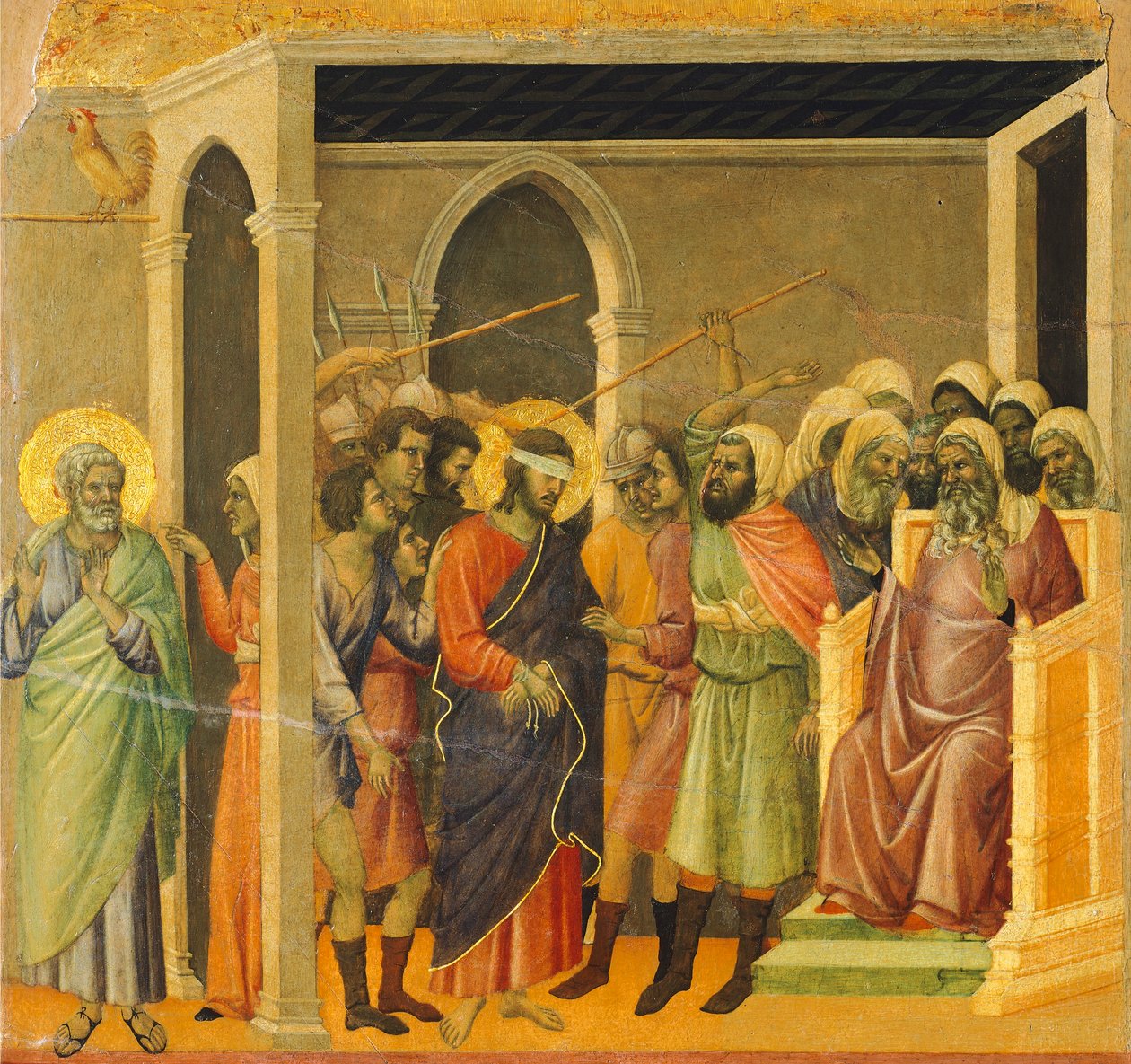 Verspottung Christi (Cristo percosso), Detail, Recto der Maestà von Duccio di Buoninsegna
