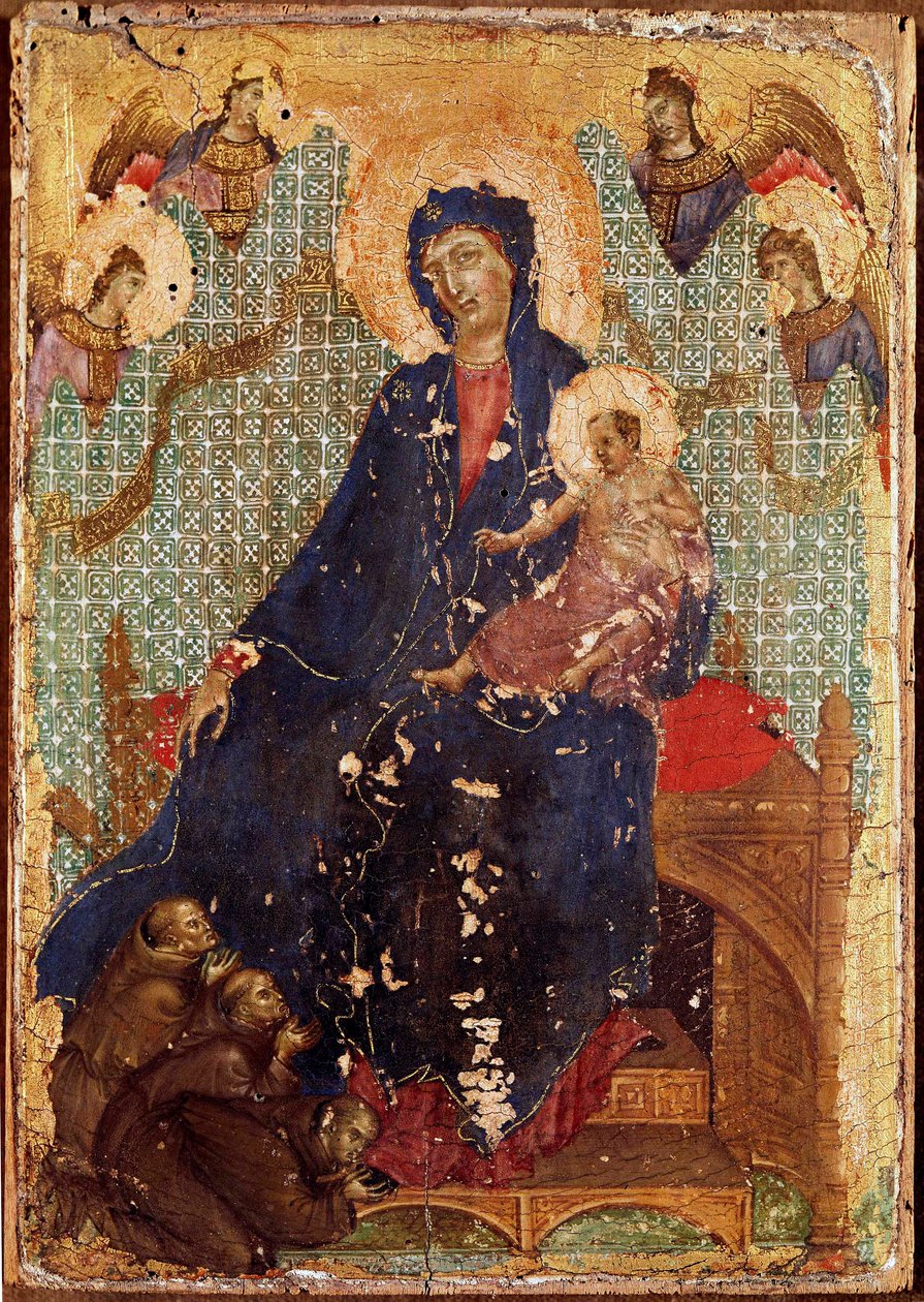 Die Madonna der Franziskaner oder „Madonna mit Kind mit Franziskanermönchen und Engeln“ Tempera auf Holz von Duccio di Buoninsegna (1255-1318/9) 1300 Siena, Pinacoteca Nazionale von Duccio di Buoninsegna