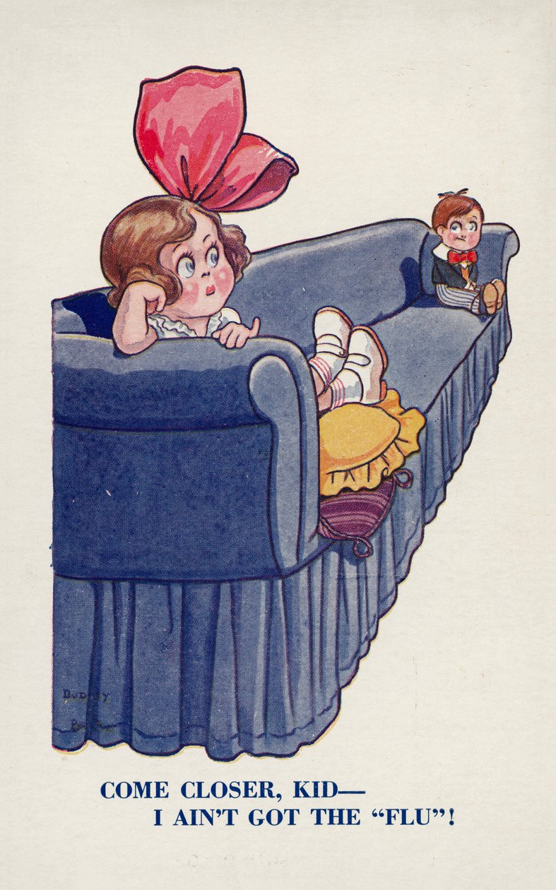 Mädchen flirtet mit einem Jungen auf einem langen Sofa von Dudley Buxton