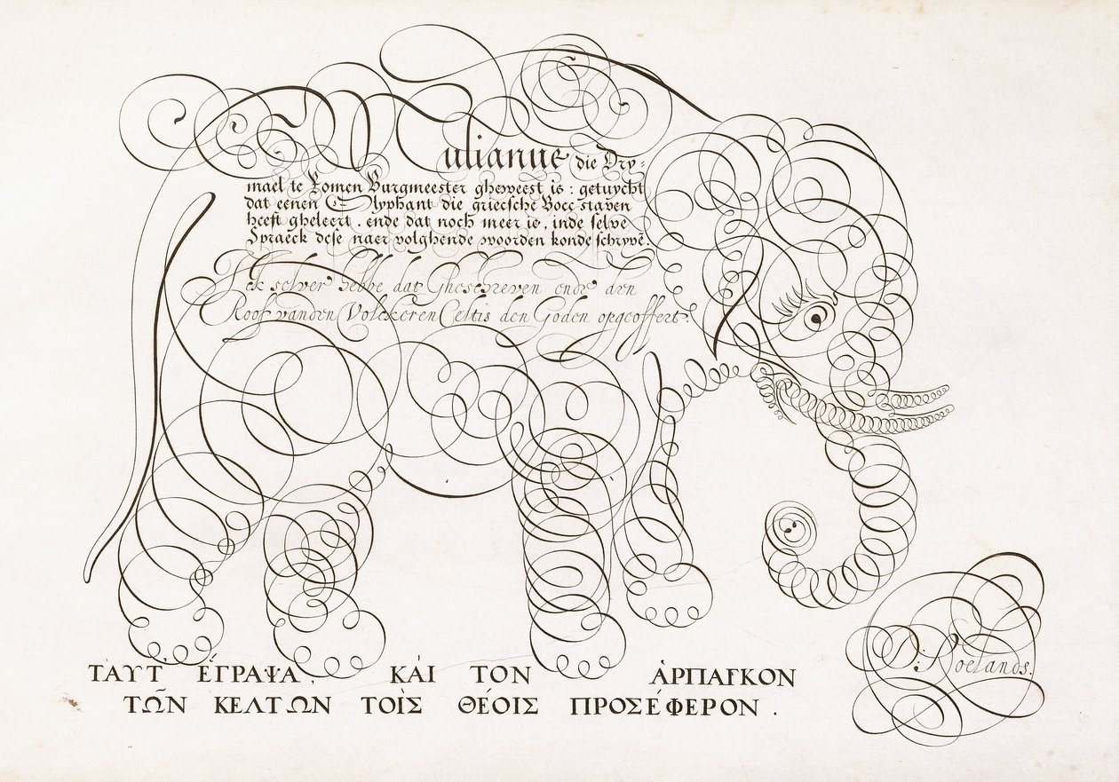 Ein kalligraphisches Design eines Elefanten, 1616-1617 und spätes 17. Jahrhundert von Dutch School