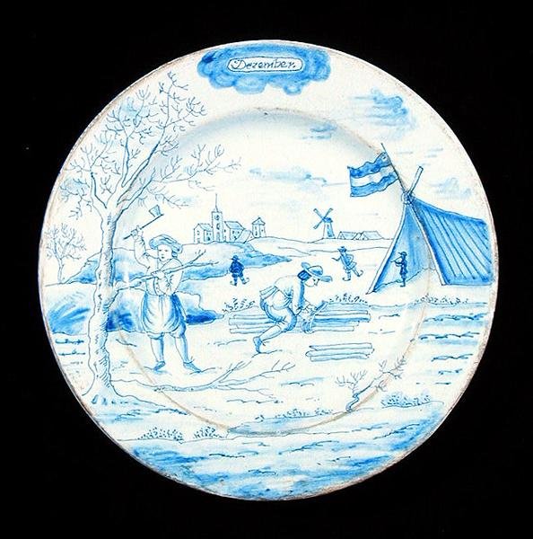 Delfter Teller, der den Monat Dezember darstellt von Dutch School