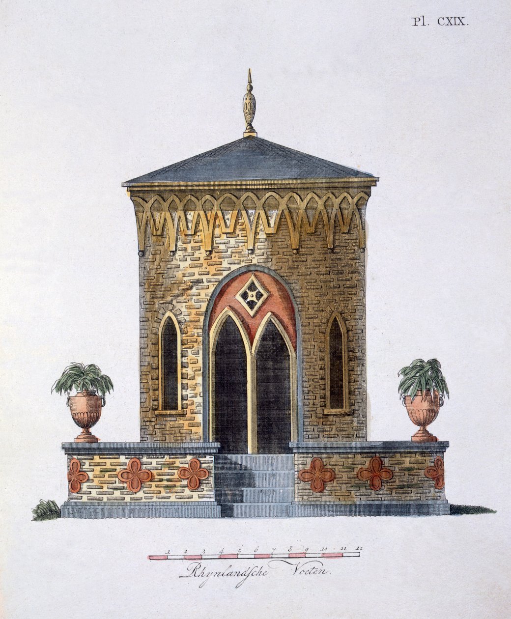 Gartendekorationen, aus Magazin der Gartenschätze von G. van Laar, veröffentlicht 1802 von Dutch School