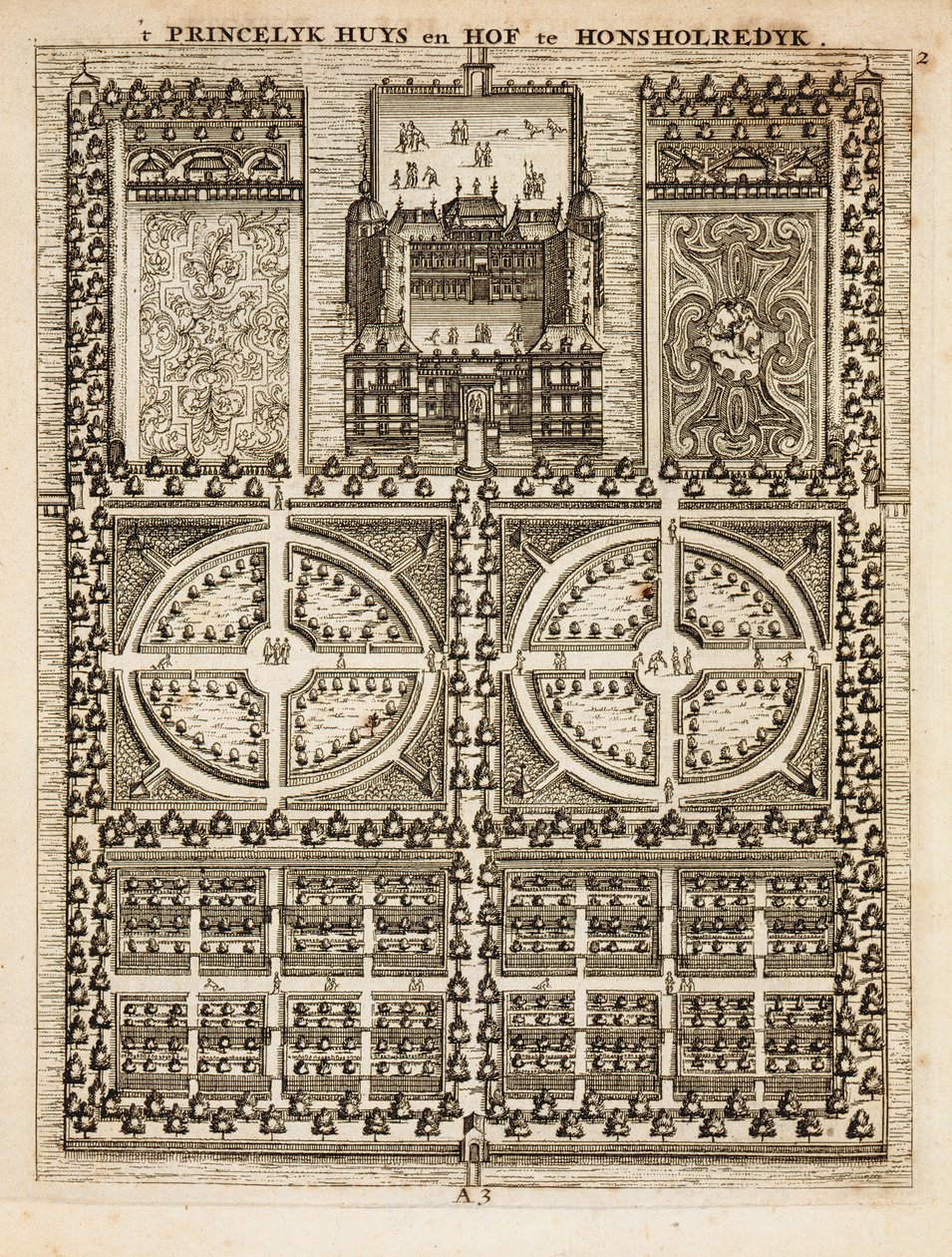 Palast von Honsholredyk, aus Der niederländische Gärtner von Johann van der Groen, veröffentlicht 1699 von Dutch School
