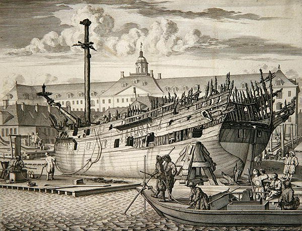 Schiff, das vor dem Marinearsenal der Niederländischen Ostindien-Kompanie in Brand geriet von Dutch School