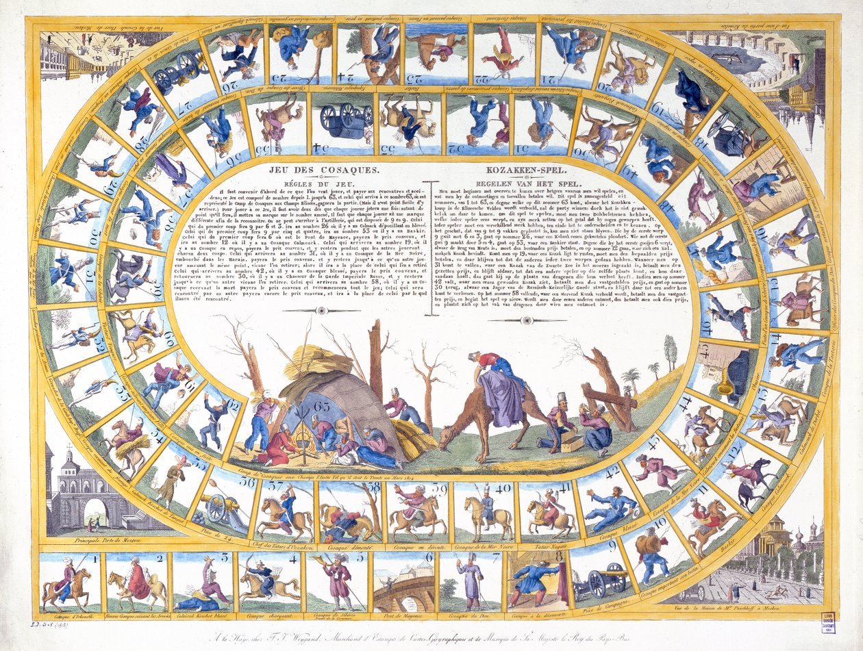 Das Kosaken-Spiel mit Illustrationen verschiedener russischer Soldaten, ca. 1815-16 von Dutch School