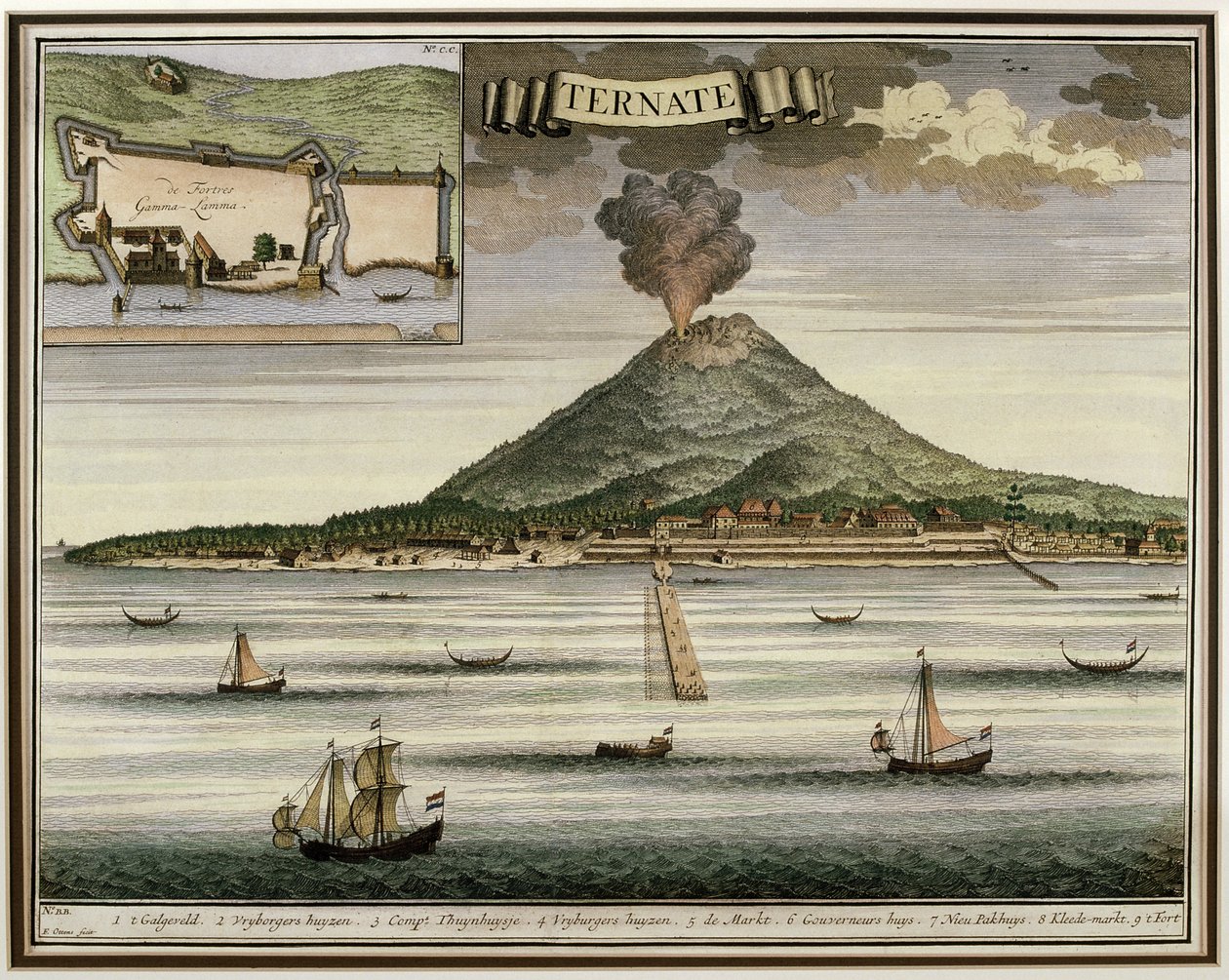 Die Insel Ternate, Molukken, Indonesien, Illustration aus Oud Nieuw Oost-Indien, 1724-26 von Dutch School
