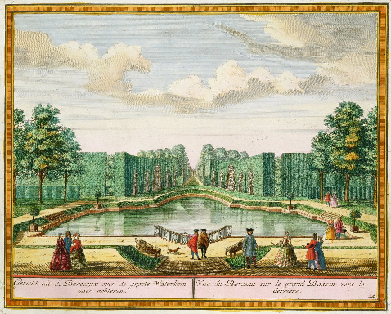 Blick vom Laubengang über den großen See, aus Het Zeganplant Kennemerlant, von Hendrick de Leth und Matthias Brouerius Van Nidek, veröffentlicht ca. 1700-1730 von Dutch School