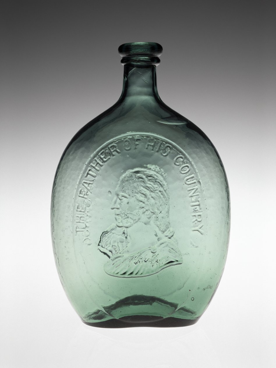 Figurierte Flasche, ca. 1848 (bleifreies Glas) von Dyottville Glass Works