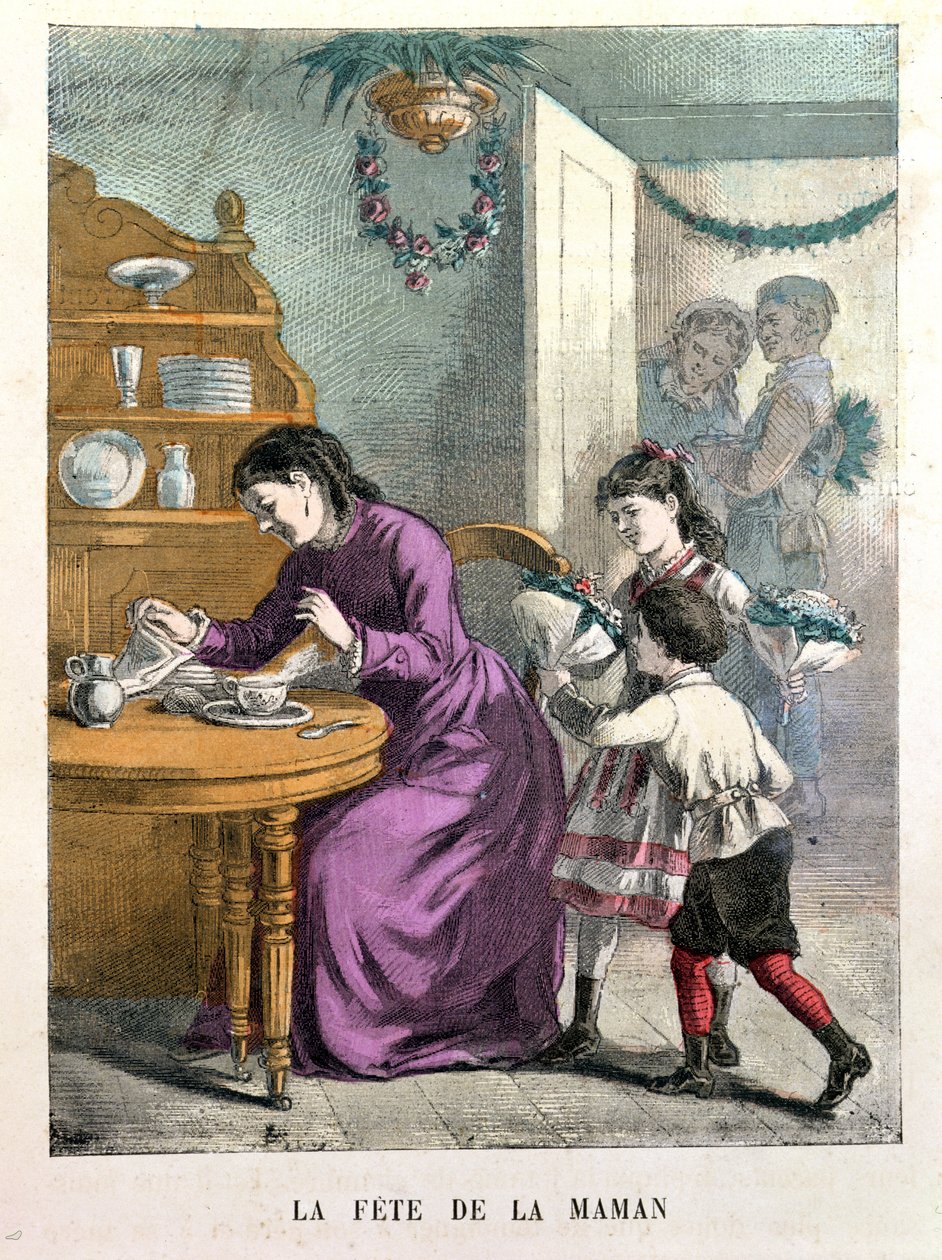La Fete de la Maman, Illustration aus Beaux Jours et Fetes des Petits Enfants von A. des Tilleuls, späte 19. Jahrhundert von E. Morel